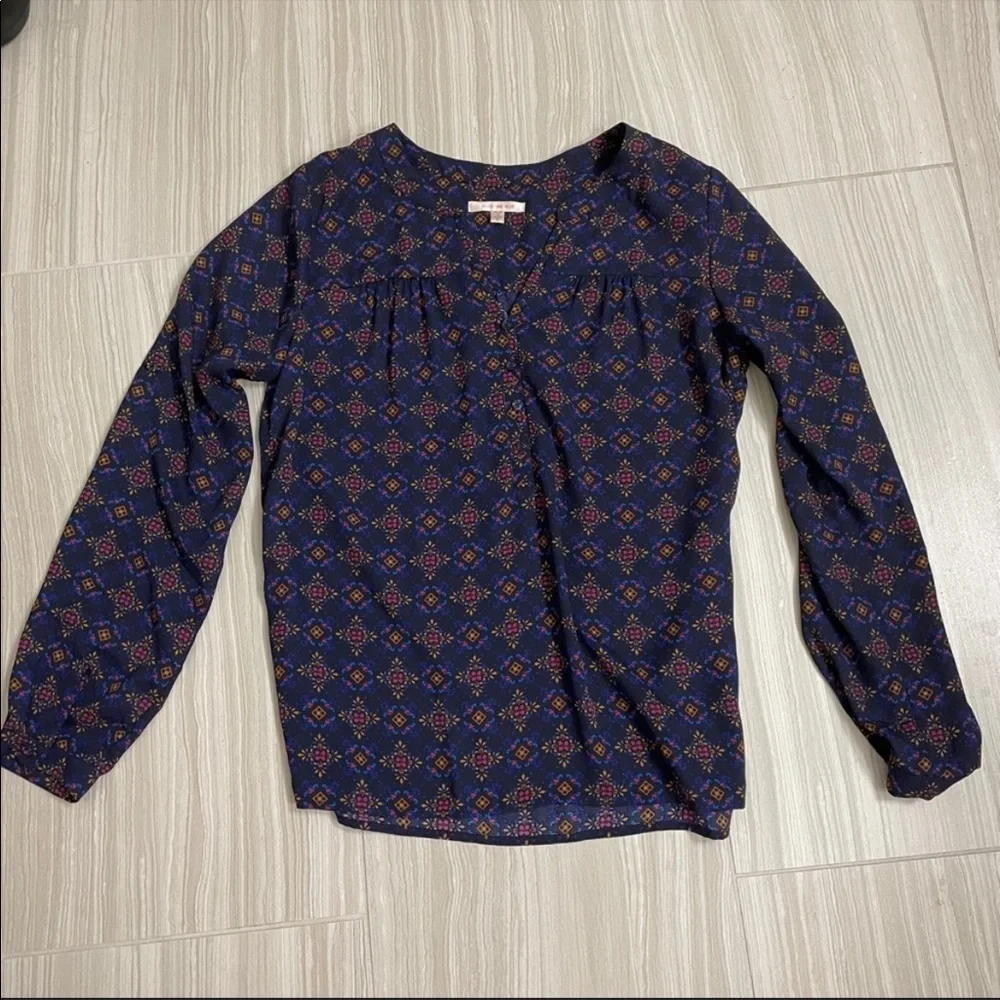 NWOT Skies Are Blue Silky Print Blouse Roll Sleeve Women S - Picture 3 of 10